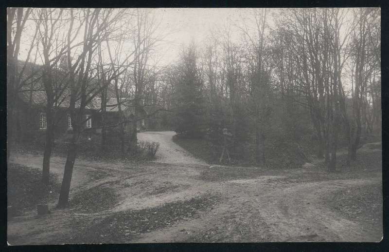fotopostkaart, Viljandi, I Kirsimägi, vana mõisahoone (vana loss), Kiriku allee- Aida tee- Talli tee ristmik, u 1910, Christin (Narva)