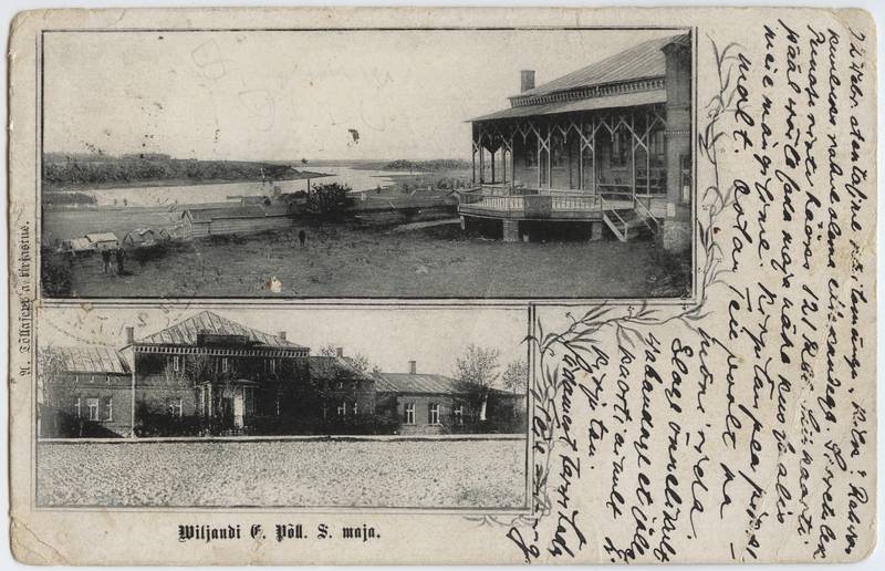 trükipostkaart, Viljandi, järv, VEPS-i maja, veranda, fassaad, Jakobsoni tn 42, u 1903, kirjastus A. Tõllasepp