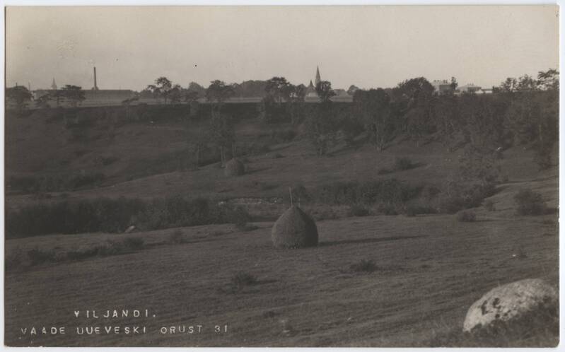 fotopostkaart, Viljandi, Uueveski org, linna majad (linavabrik, vangla), u 1925