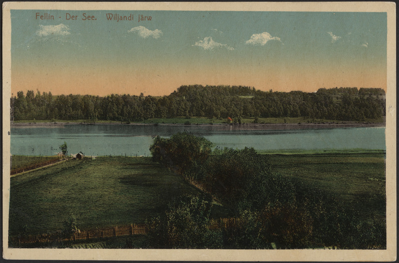 trükipostkaart, Viljandi järv, mõlemad kaldaalad, koloreeritud, u 1910, Verlag von A. Tõllasepp