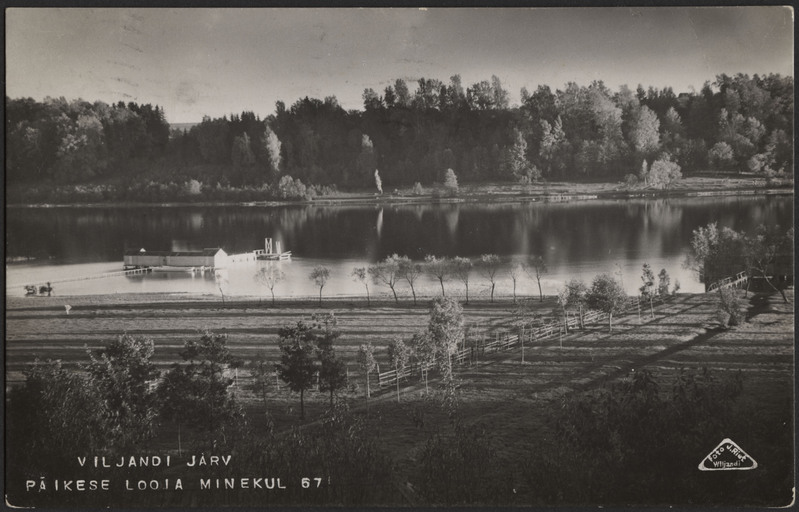 fotopostkaart, Viljandi järv, supelusemaja, karjamaa, vastaskallas, 1907, foto J. Riet
