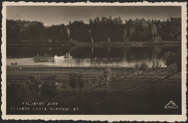 fotopostkaart, Viljandi järv, supelusemaja, karjamaa, vastaskallas, 1907, foto J. Riet
