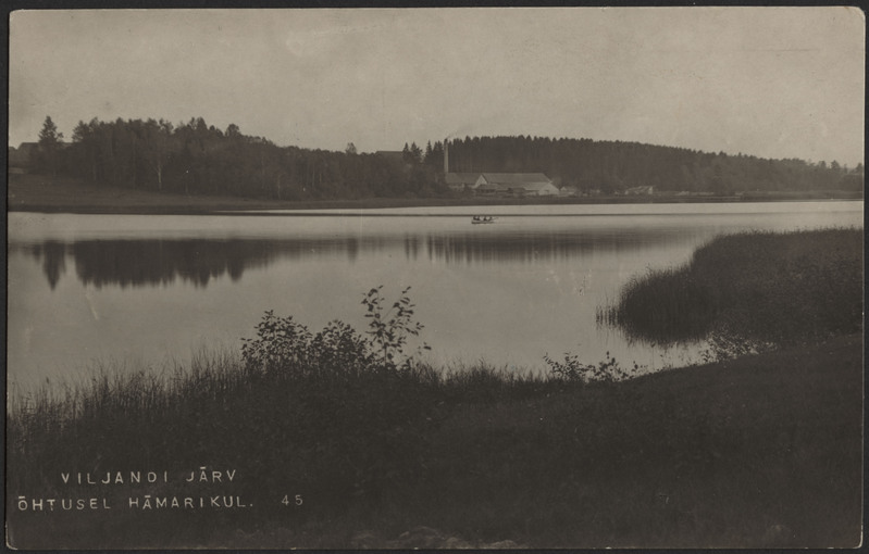 fotopostkaart, Viljandi, järv, paat, Sammuli tellisetehas, u 1915, foto J. Riet