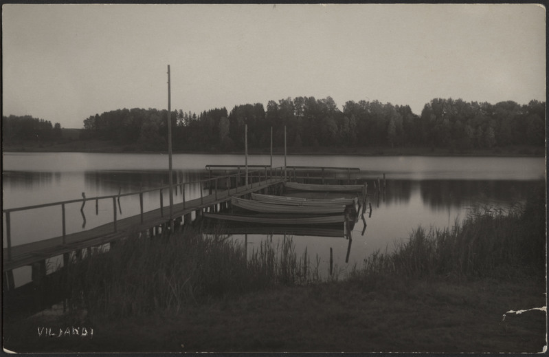 fotopostkaart, Viljandi, järv, paadisild, u 1925