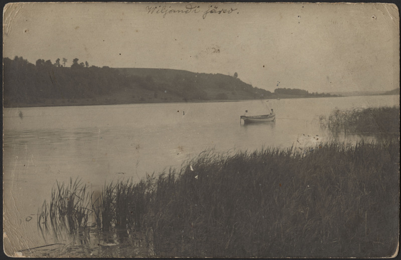 fotopostkaart, Viljandi, järv, paat, kalamehed, roostik, vastaskallas, u 1910