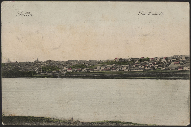 trükipostkaart, Viljandi, järv, linna majad mäeveerul, koloreeritud, u 1905, Verlag von A. Tõllasepp (Fellin)