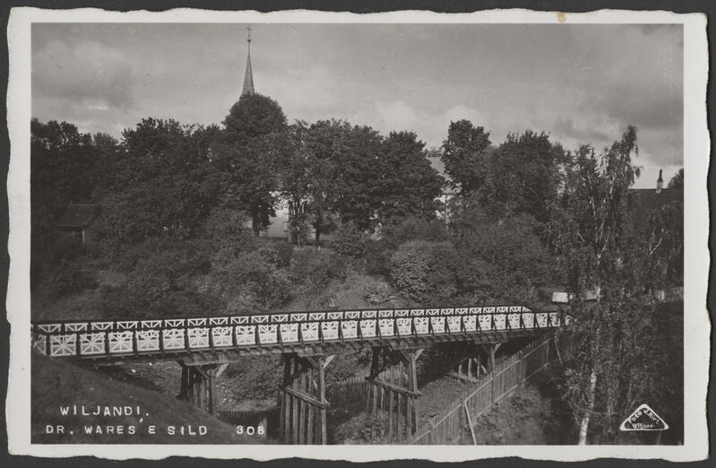 fotopostkaart, Viljandi, Varese sild, järve poolt, u 1930, foto J. Riet