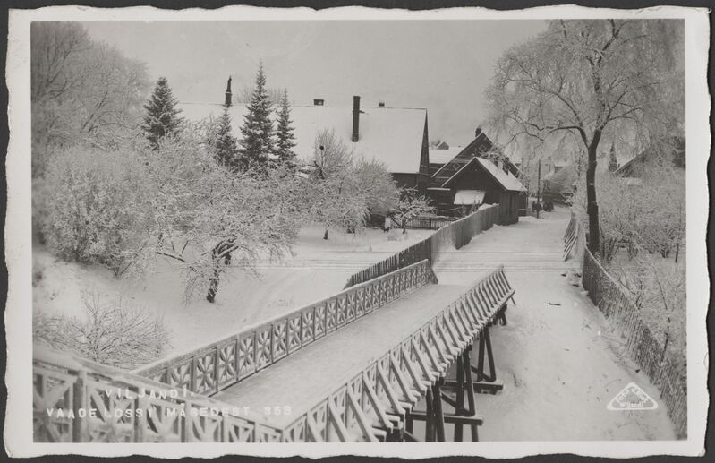 fotopostkaart, Viljandi, Varese sild, linnapoolne osa, Lossi tn algus, talv, u 1926, foto J. Riet