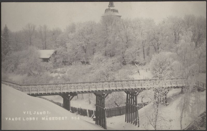 fotopostkaart, Viljandi, Varese sild, järve poolt, talv, u 1926, foto J. Riet