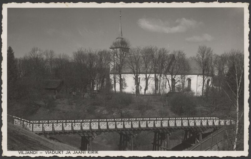 fotopostkaart, Viljandi, Varese sild, Jaani kirik, järve poolt, u 1935