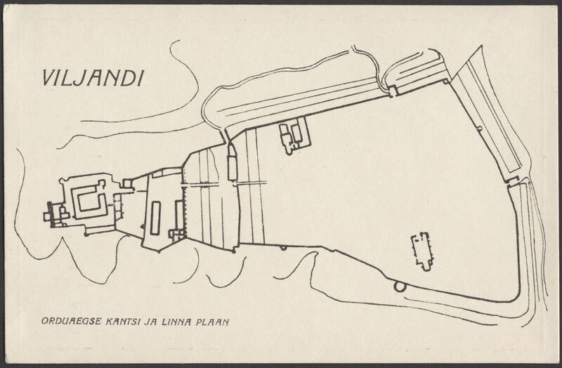 fotopostkaart, Viljandi linna ja ordulossi plaan orduajal, 1938, Jaan Leokese kirjastus (Viljandi)