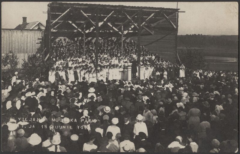fotopostkaart, Viljandi, III Viljandi Muusikapäev, lava, publik, esinejad, 17.06-18.06.1922, foto J. Riet?