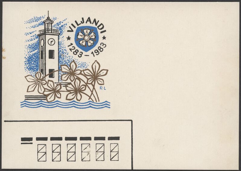 postkaart, logo Viljandi 700, vapiroos, raekoja torn