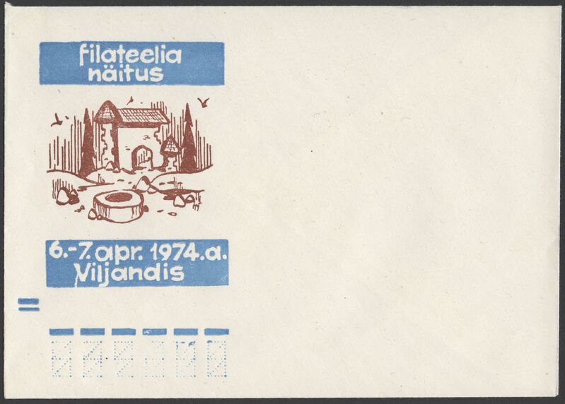 kirjaümbrik, filateelianäituse logo, lossivärav, kaev, vapiroos, näitus 06.04-07.04.1974