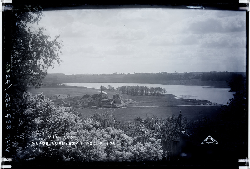 fotonegatiiv, Viljandi järv ümbrusega, auruveski, Mädalepik, u 1915, foto J. Riet