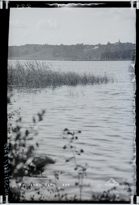 fotonegatiiv, Viljandi järv, taga linnamajad, u 1920, foto J. Riet