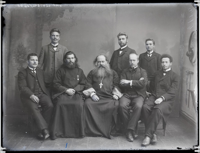 fotonegatiiv, Viljandi linnakool, õpetajad, grupp, 1905 foto J.Riet