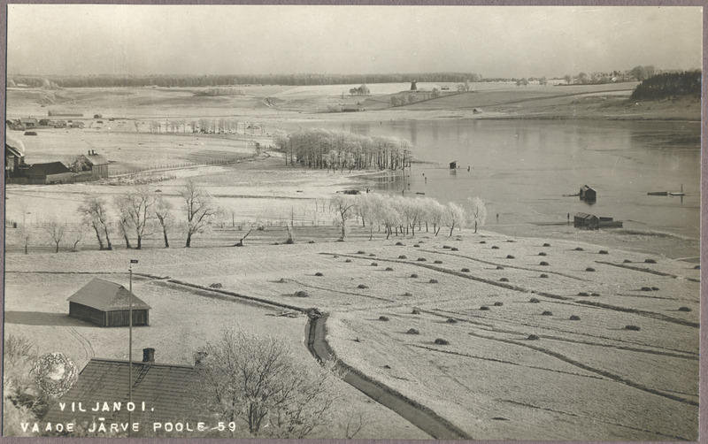 foto albumis, Viljandi, heinamaa, järv, Tartu mnt poolt, u 1920, foto J. Riet