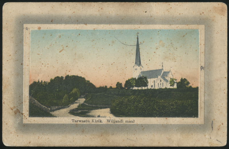 trükipostkaart, Tarvastu khk, Tarvastu kirik, koloreeritud, u 1902, A. Tõllassepa trükk