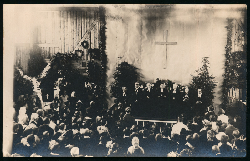 fotopostkaart, Halliste khk, Mõisaküla kiriku õnnistamine, sisevaade, 22.07.1934