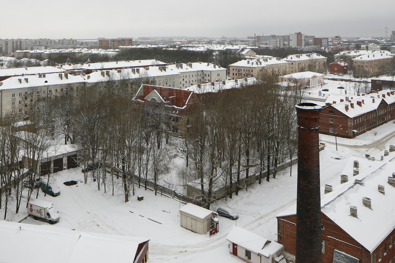 Narva: vaade Kreenholmi veetornist. Kalda, Kose ja Joala tn vaheline kvartal