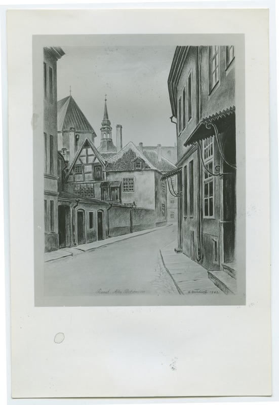 G.Reindorff, "Reval, Alte Poststrasse" 1942, Vana-Posti tänava vaade Suur-Karja tänava poolt.