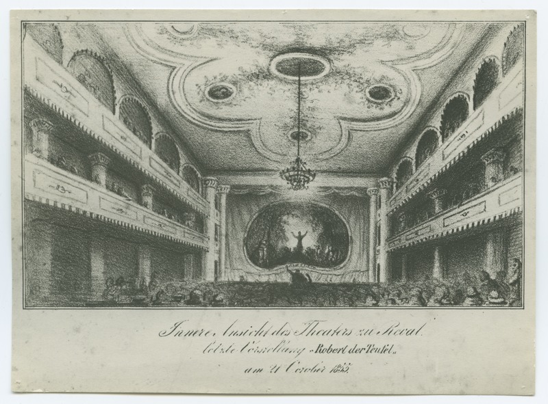 Tallinna teatri sisevaade, viimane etendus "Robert der Teufel" 21.10.1855, joonis.