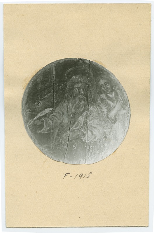 Apostel Matheus, ümmargune õlimaal puul, Güntheri ehk Piiskopi maja viilul, Vanal turul.