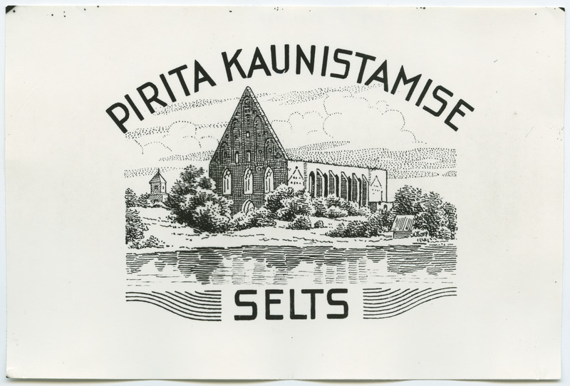 Pirita Kaunistamise Seltsi reklaamkaart kloostri kujutisega.