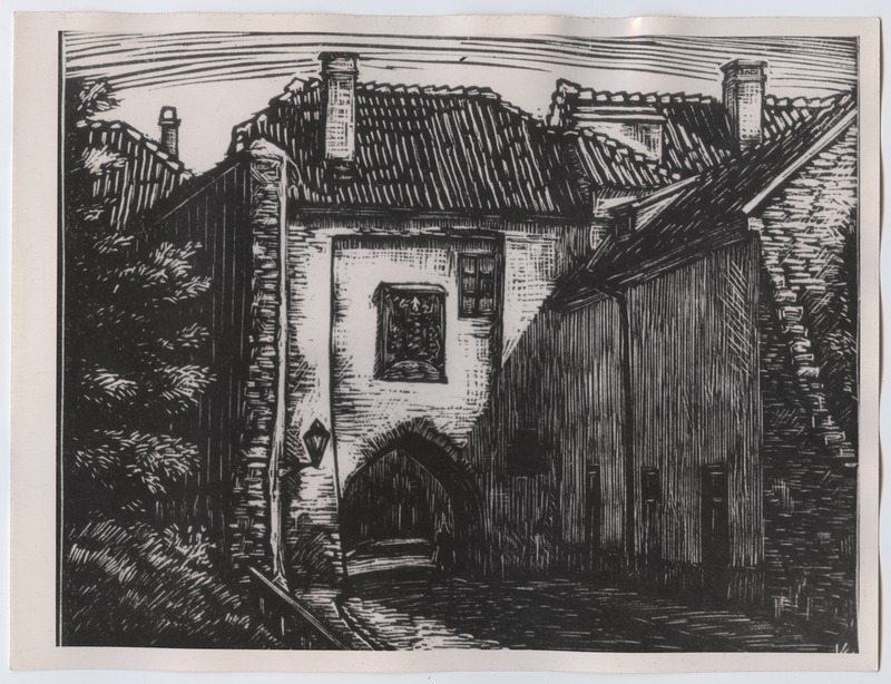 Tallinn, Harju värav umbes aastal 1860, Erno Koch'i gravüür.