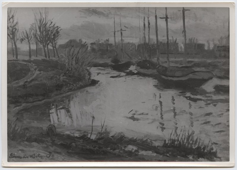 Fotoreproduktsioon E. Kits "Pärnu, talvine sadam" - Jõulunäitus 1942. aastal.