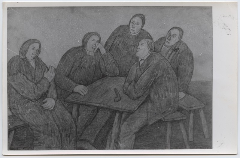 Fotoreproduktsioon K. Raud "Eestlaste nõupidamine" erakogudest (Eesti kunst).