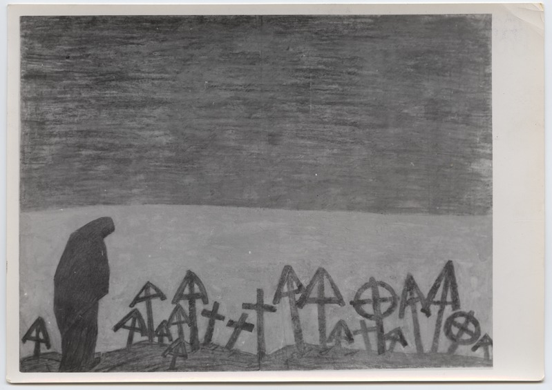 Fotoreproduktsioon K. Raud "Üksinda haual" - Kevadnäitus 1943. aastal.