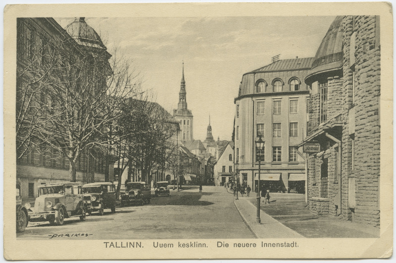 Tallinn, vaade Suur-Karja tänavale Draamateatri juurest, fotopostkaart.