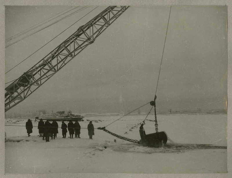 Esimene kopatäis rajatava Pribaltiiski kanali jaoks. 1957. a. jaanuar.