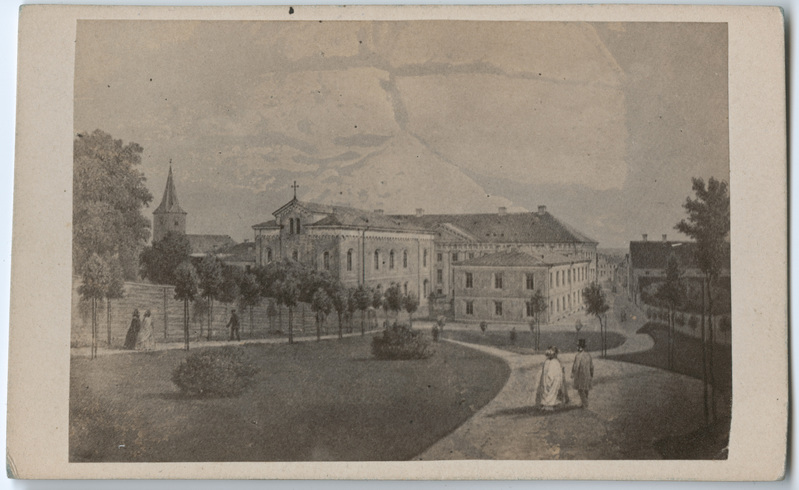 Fotorepro Louis Höflingeri litograafiast. Tartu Ülikooli kirik.