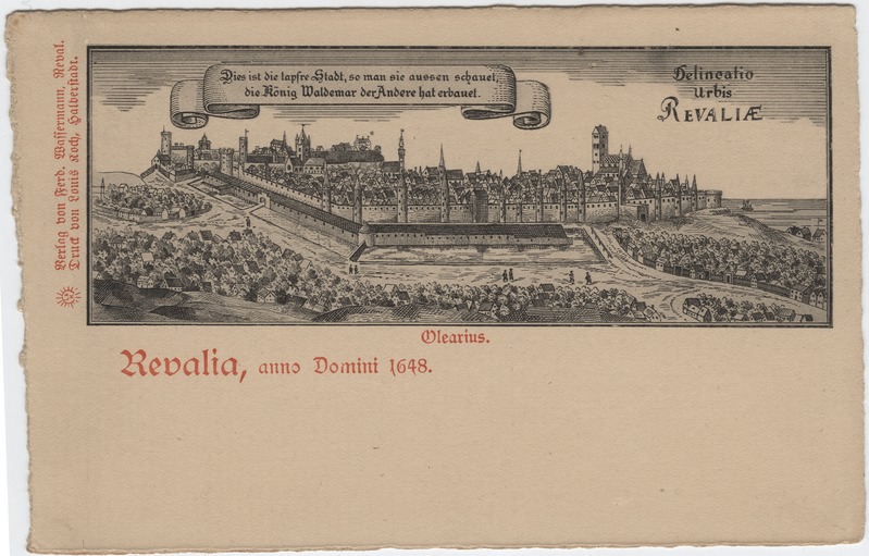 Trükipostkaart: Oleariuse gravüür -  vaade Tallinnale 1648.a.