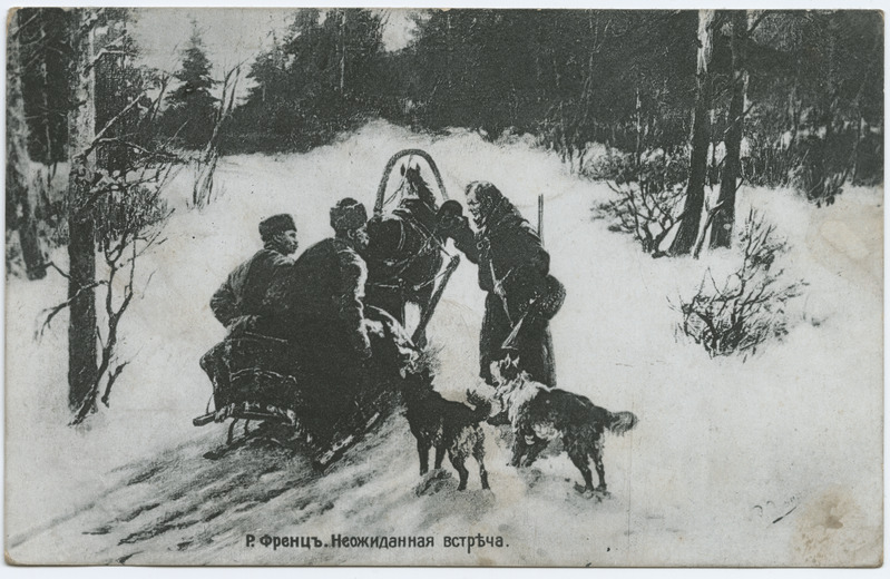 Jahimees ja saaniga sõitjad.