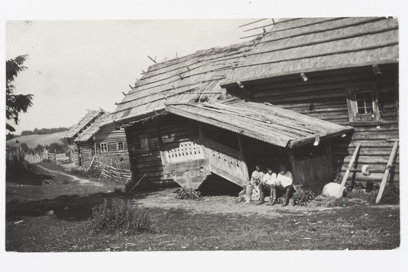 Vepsa majad, mehed välistrepil 1926. a. Perhinskaja külas