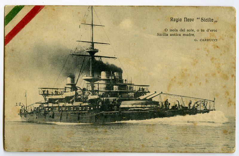 Postkaart, Itaalia (sõjalaev) soomuslaev "Sicilia".