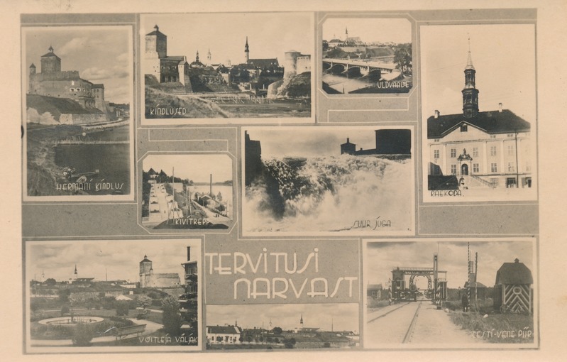 Narva, postkaart 9 väikse pildiga