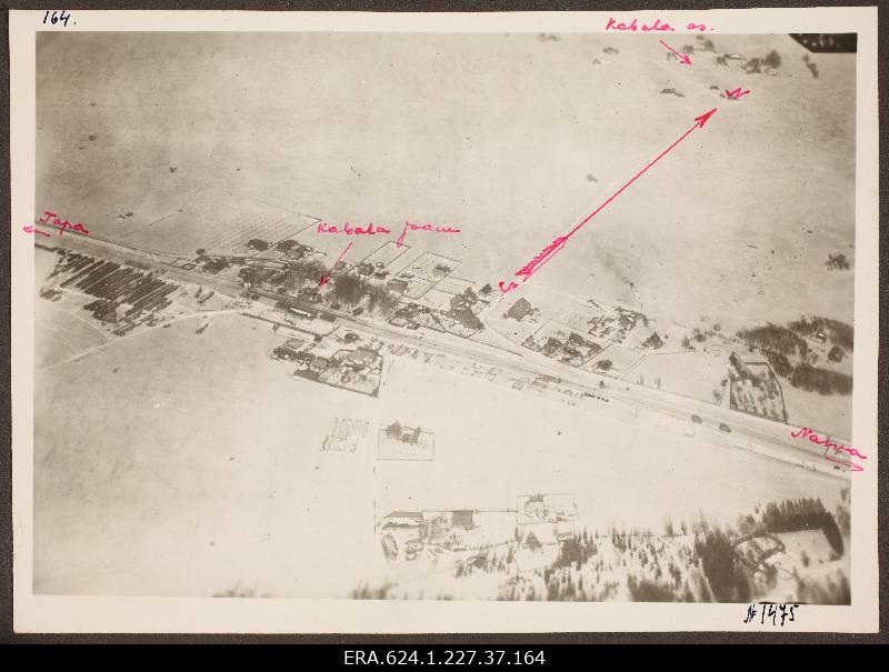 View from air to village landscape with railway [Viru-Kabalas]; photo 1. Number of photo positives in the air force auction