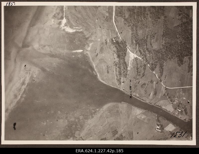 View from the air to the landscape of the river swinging into the sea; photo 1. Number of photo positives in the air force auction