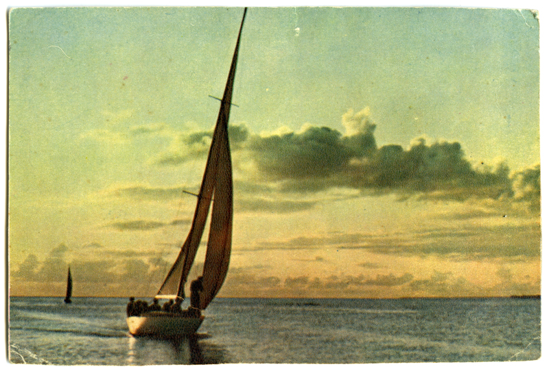 Postkaart "Õhtu lahel" - jahid merel