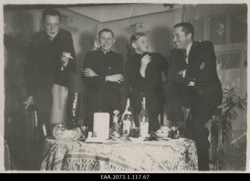 Lithuanian school boys who were in correspondence with Pärnu School of Commerce girls smoking in the party room