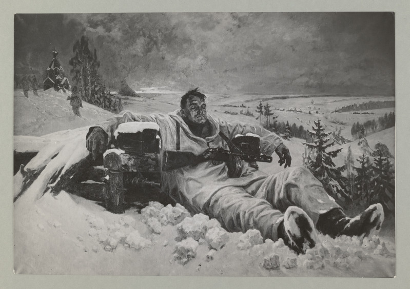 Fotoreprotuktsioon kunstnik Sikaljev-Skalja maalist "A. Matrossovi sangaritegu".