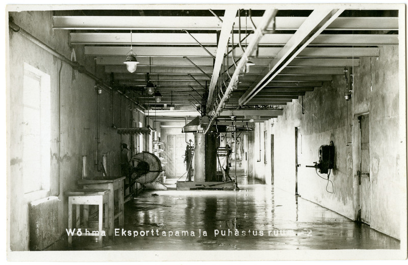 Võhma Eksporttapamaja sisevaated jahutus-, soolamis- ja puhastusruumidesse. 1930-1932.a.
