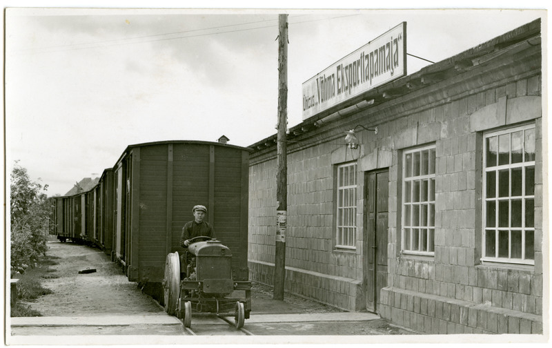 Võhma Eksporttapamaja umbes 1933.a. Rong sigadega sõidab tapamajja.
