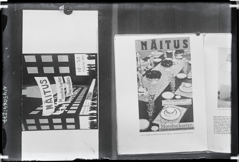 Näituse reklaamid: "Moodne korter. 10.-20. mai, 1931. Viru t. 3. Insarov'i ruumides" .