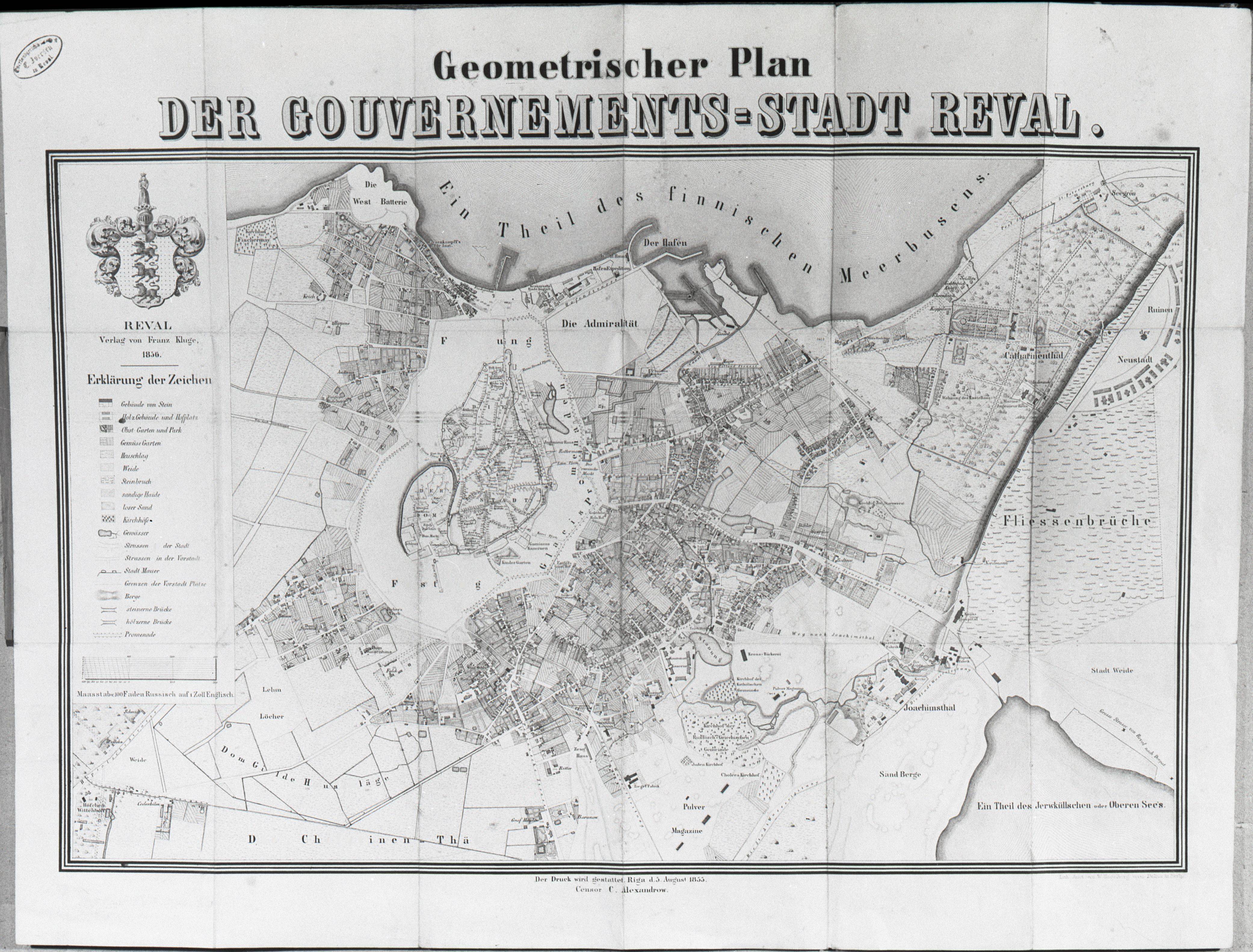 Fotorepro Tallinna kaardist. Der Geometrischer Plan Der Gouvernements - Stadt Reval 1855. a.